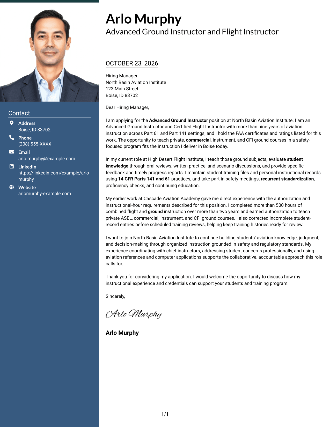 Cover letter example — page 1