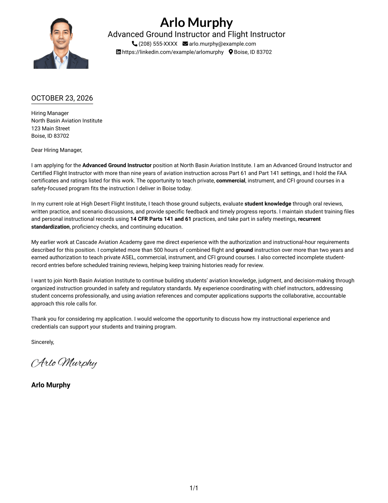 Cover letter example — page 1