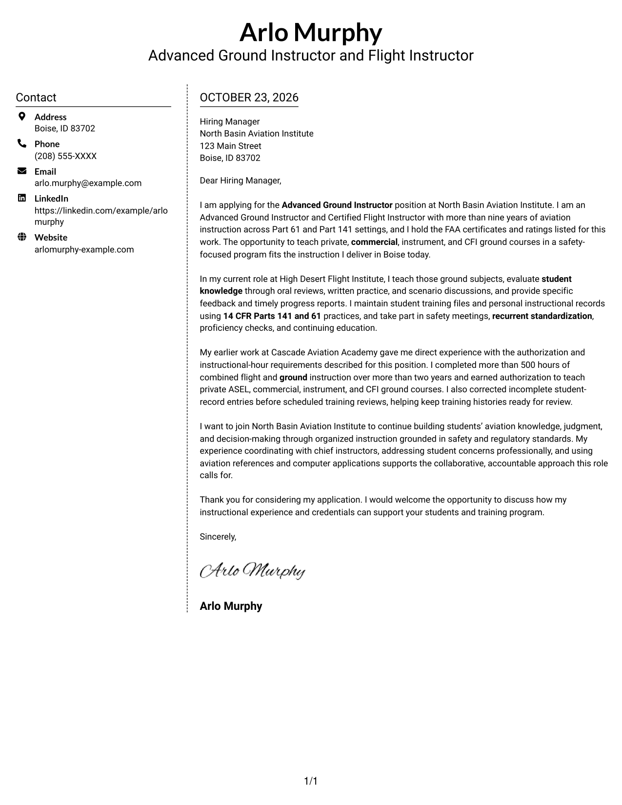 Cover letter example — page 1