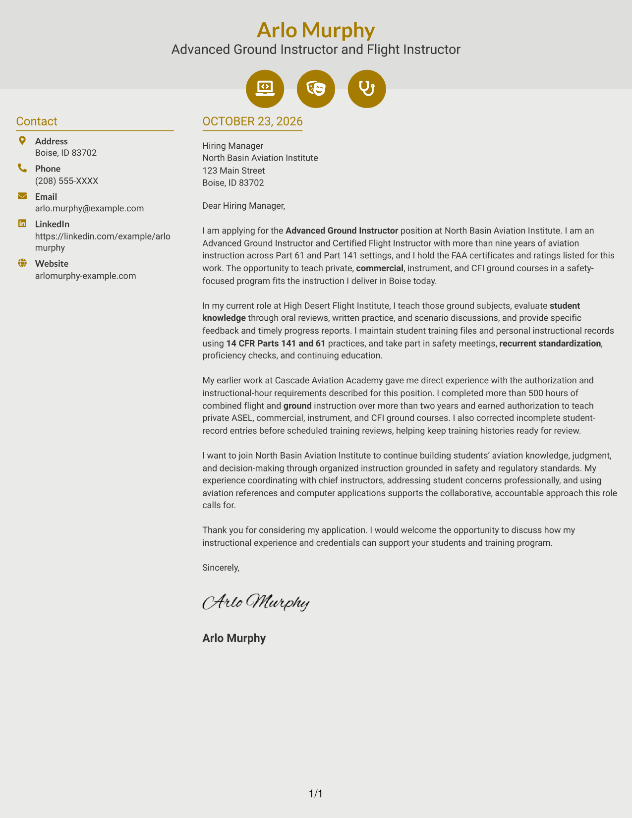 Cover letter example — page 1