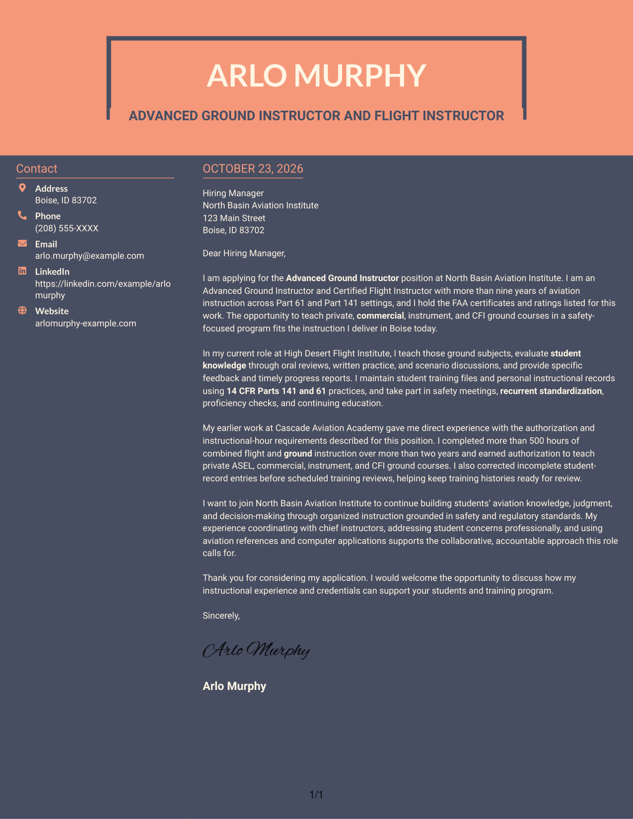 Cover letter example — page 1
