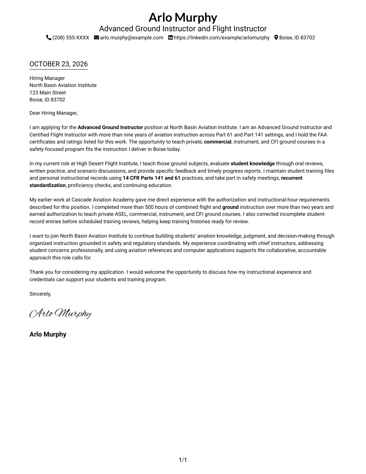 Cover letter example — page 1