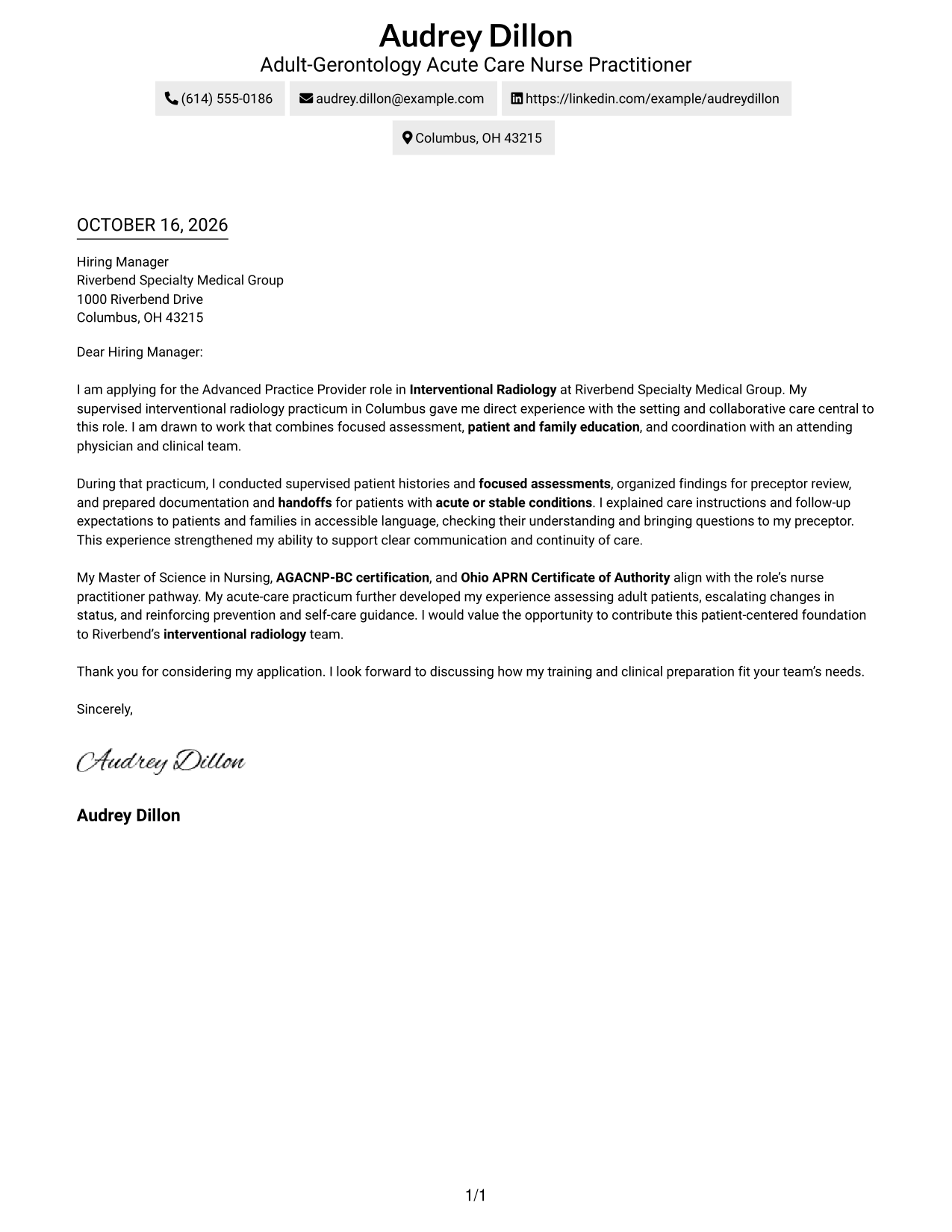 Cover letter example — page 1