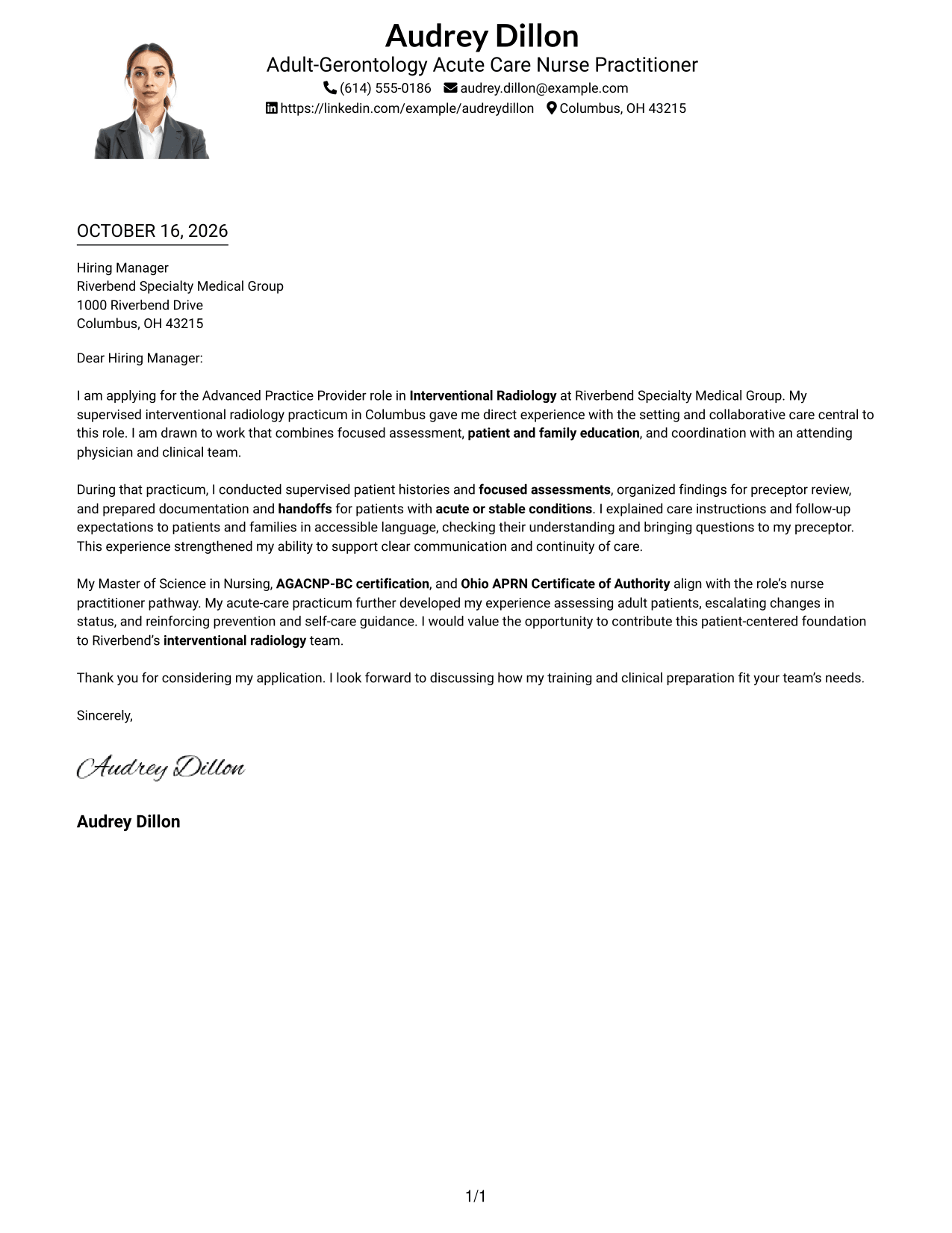 Cover letter example — page 1