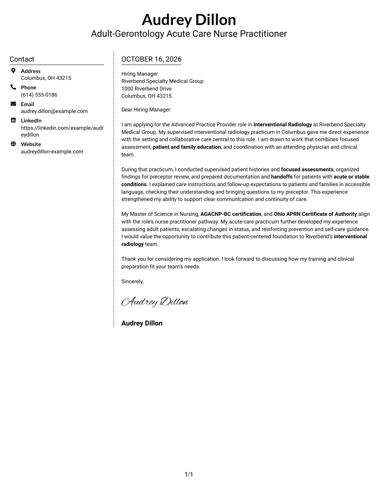 Cover letter example — page 1