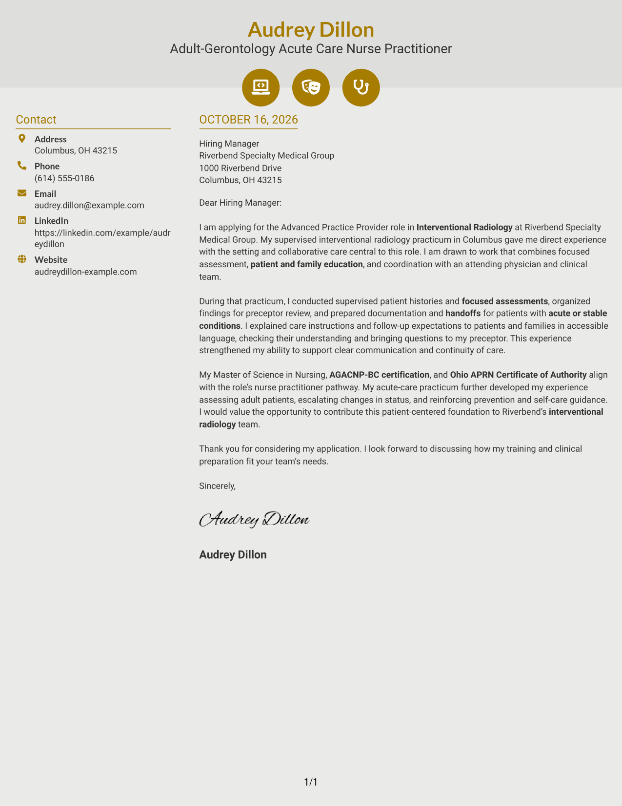 Cover letter example — page 1