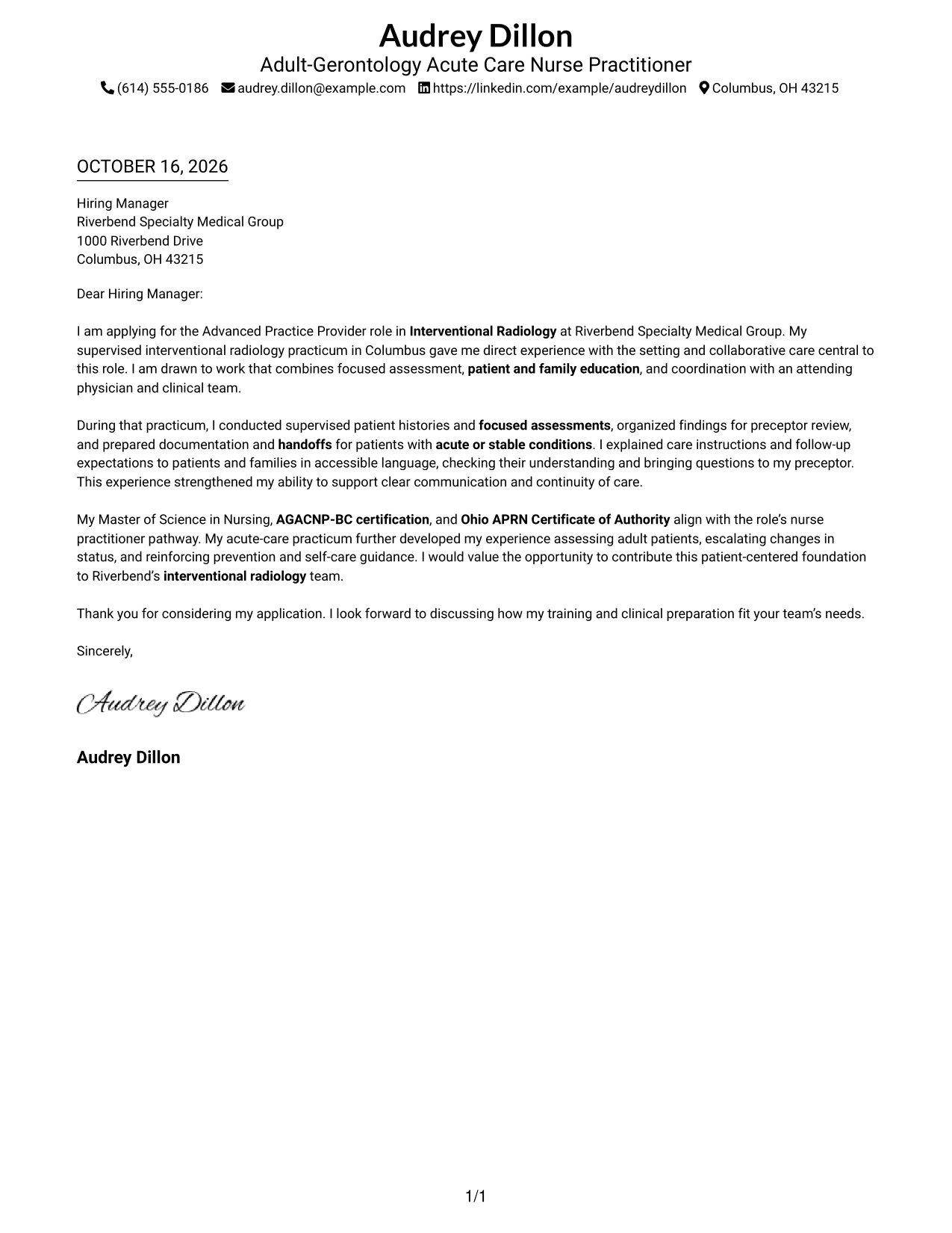 Cover letter example — page 1