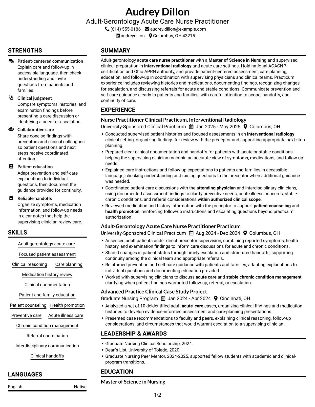 Resume example — page 1