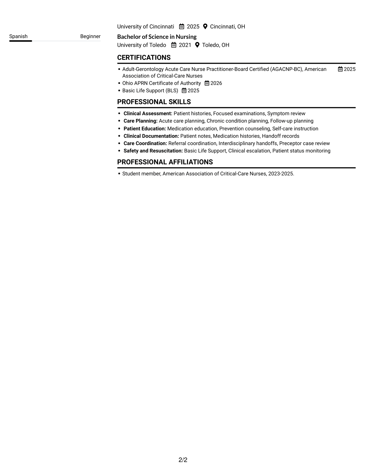 Resume example — page 2