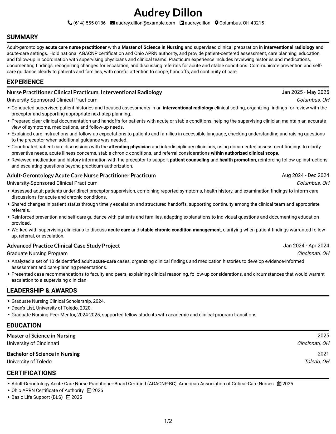 Resume example — page 1