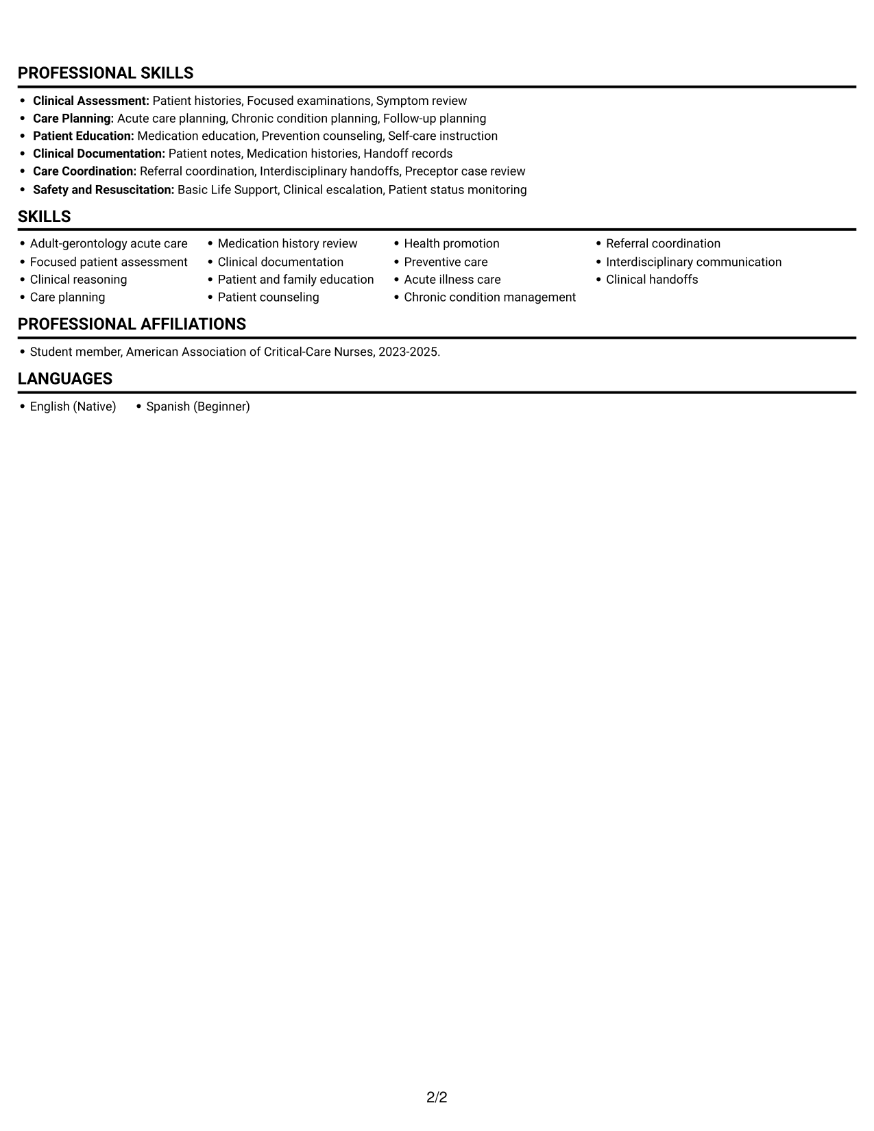 Resume example — page 2