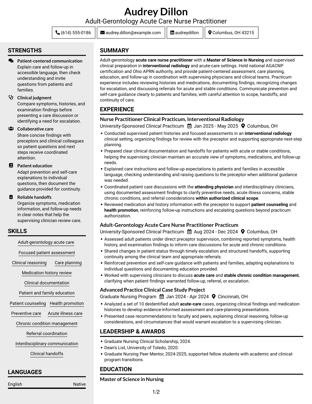 Resume example — page 1