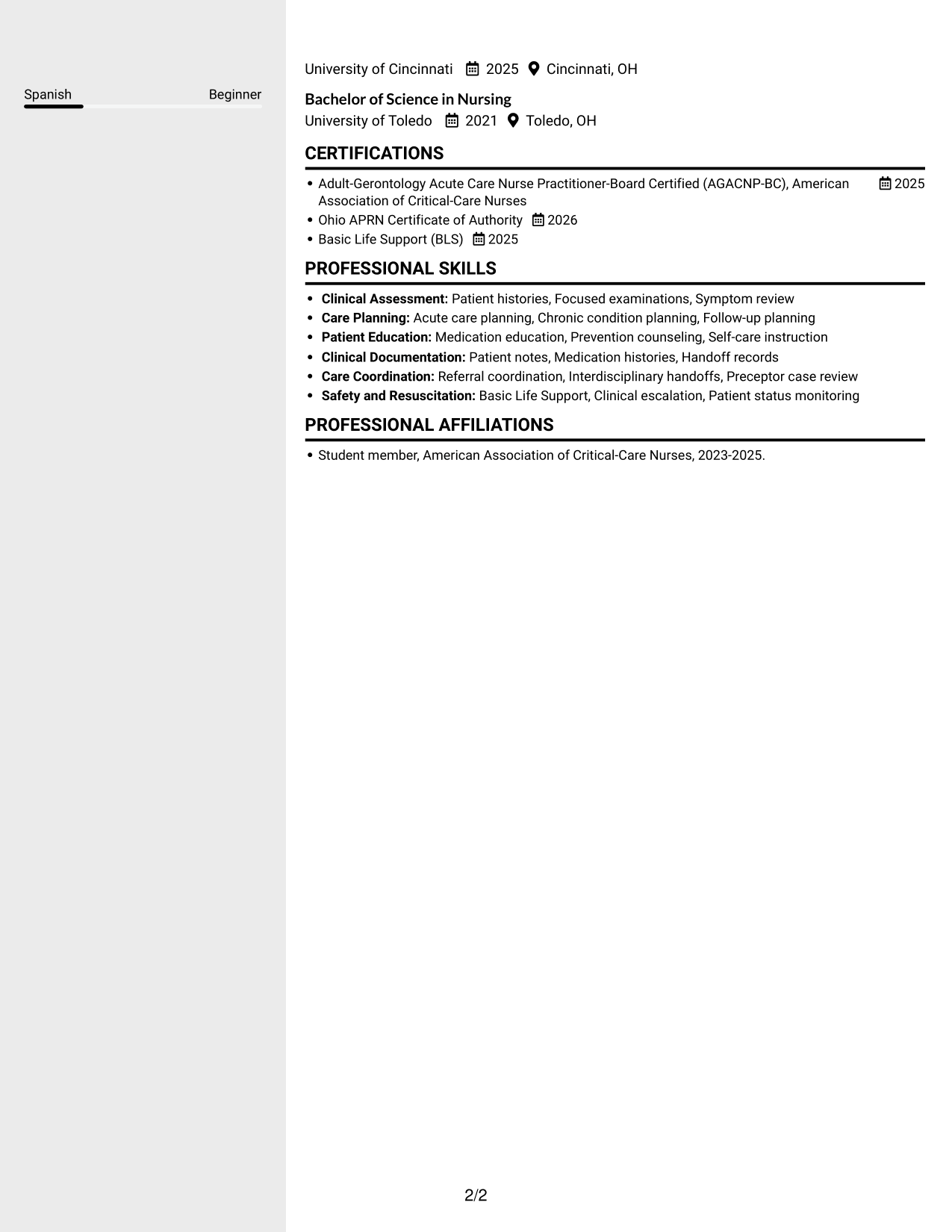Resume example — page 2