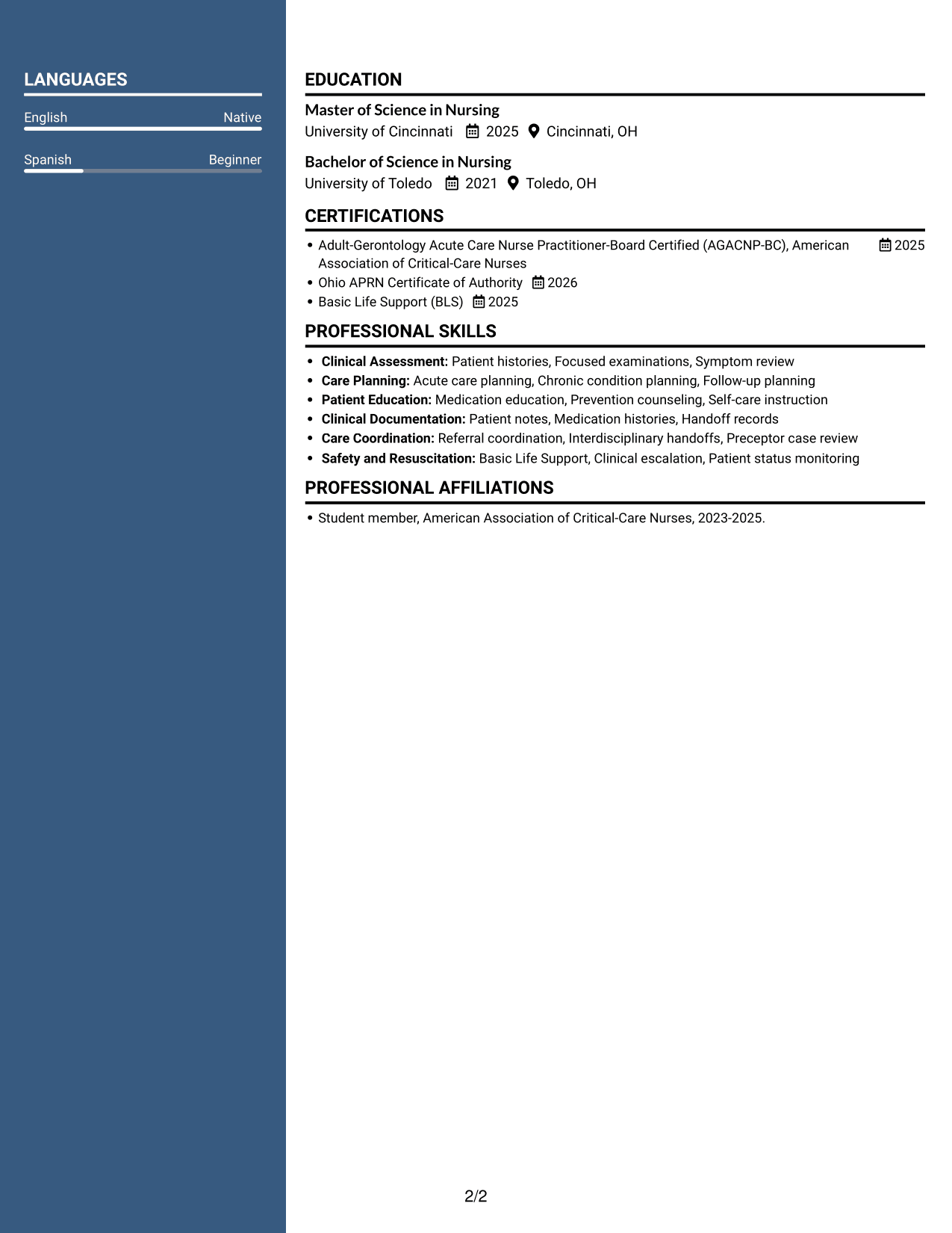 Resume example — page 2