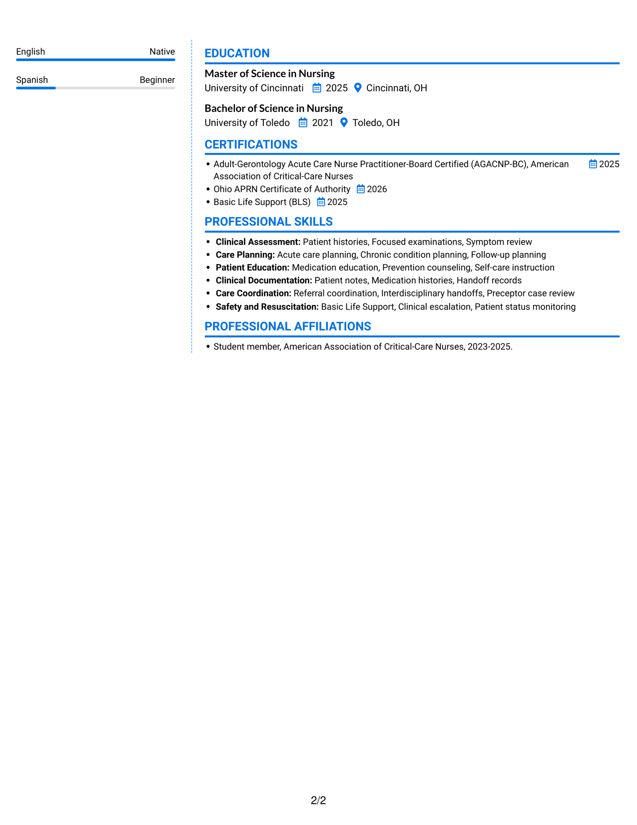Resume example — page 2