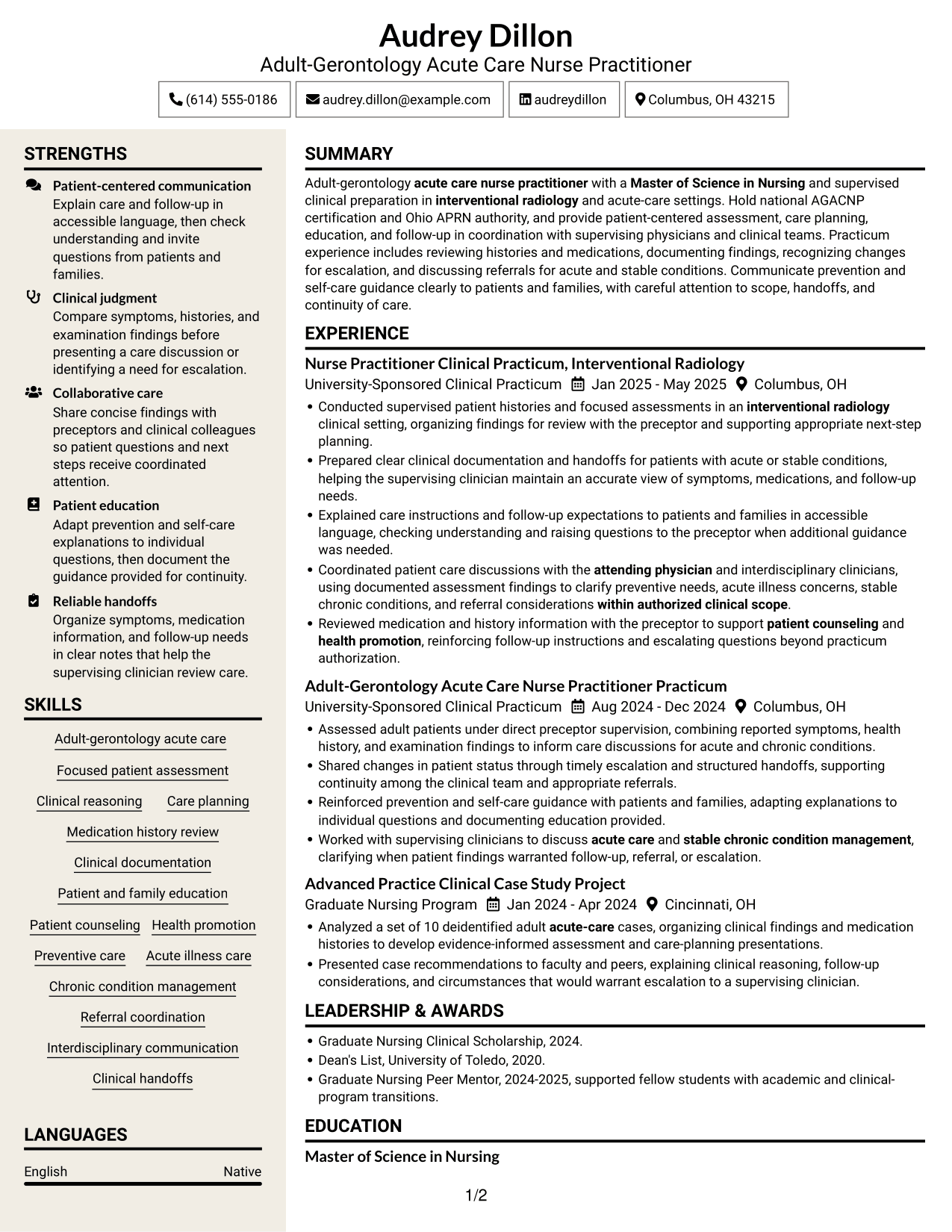 Resume example — page 1