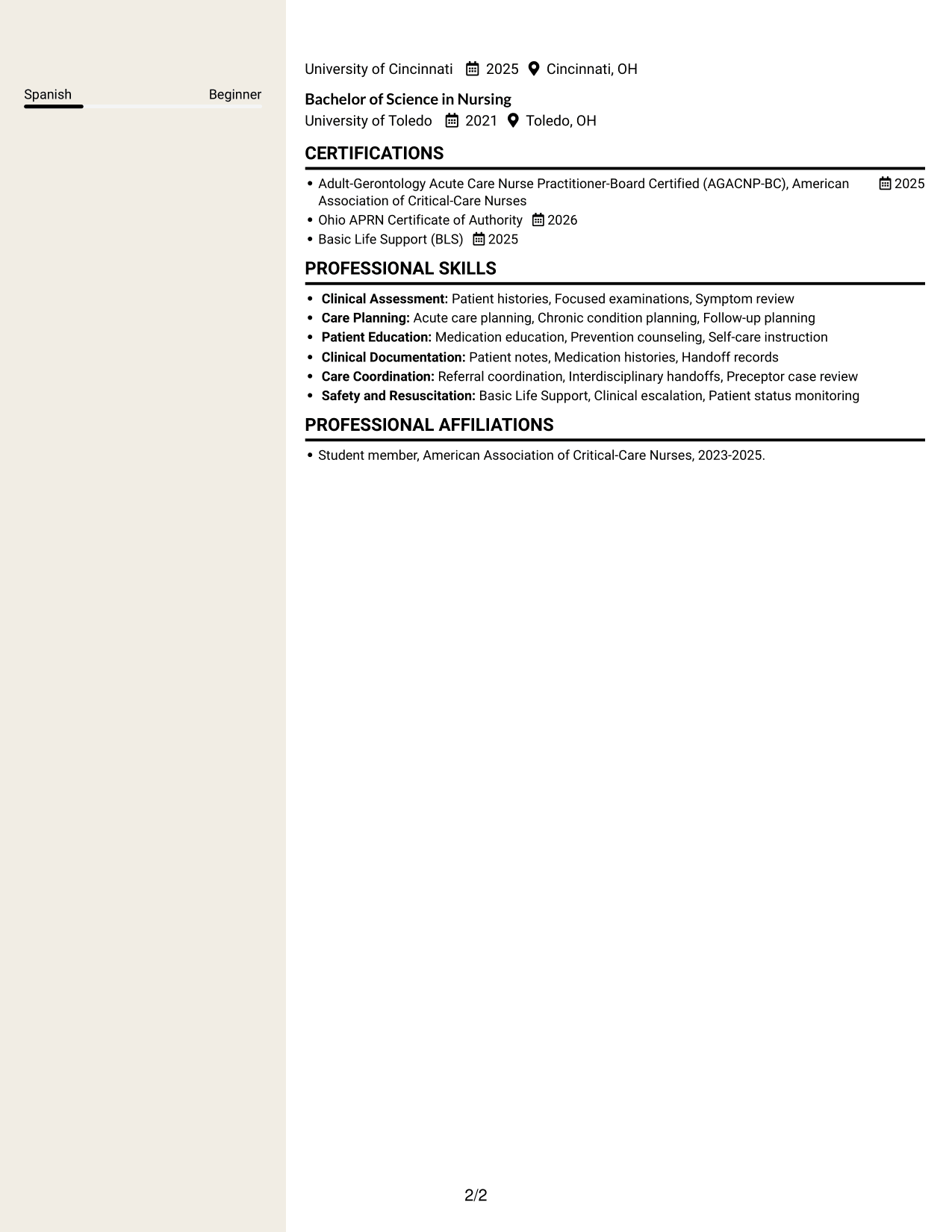 Resume example — page 2