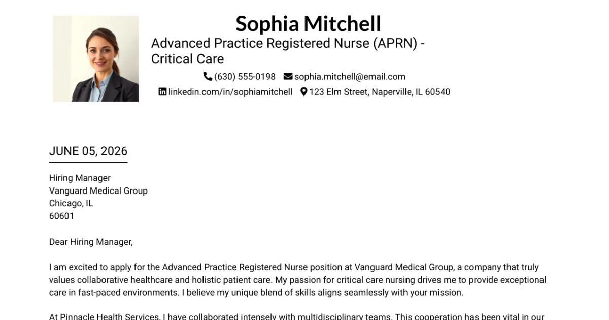 30+ Advanced Practice Registered Nurse (APRN) - Critical Care Cover Letter Templates with Example 2026