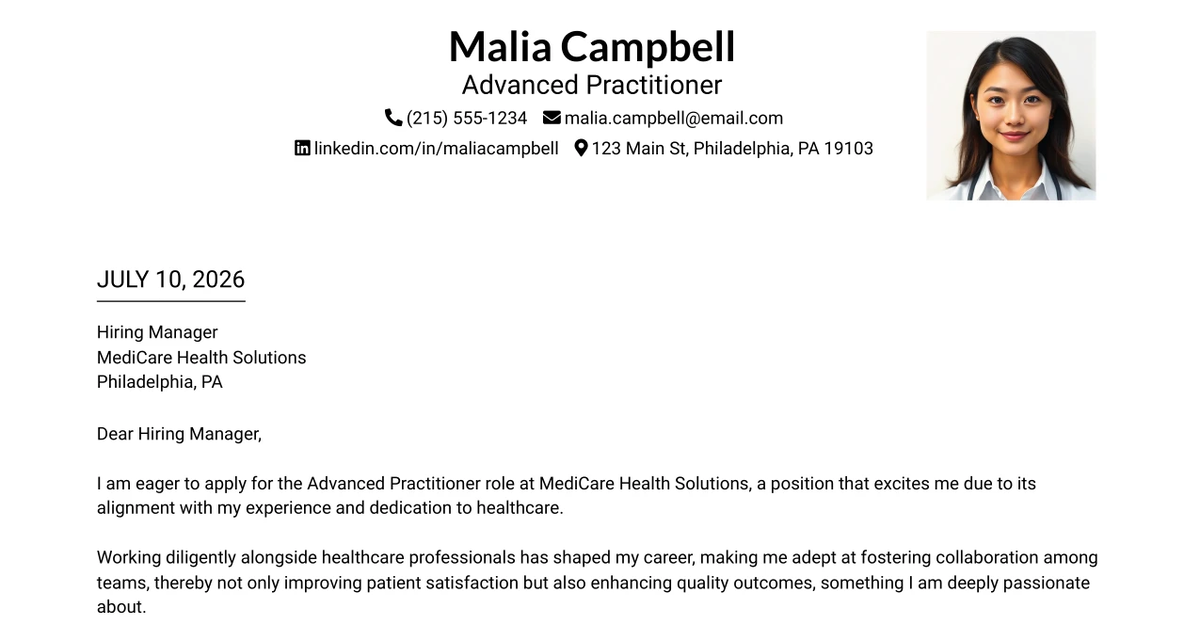 30+ Advanced Practitioner Cover Letter Templates with Example 2026
