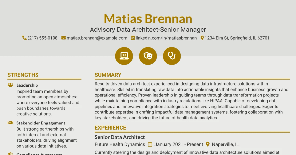 33 Advisory Data Architect-Senior Manager Resume Templates with Example 2026 (ATS-Optimized)