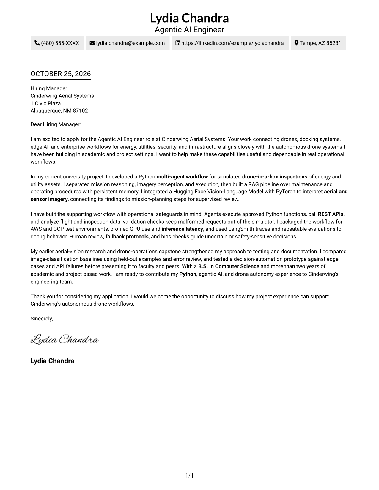 Cover letter example — page 1
