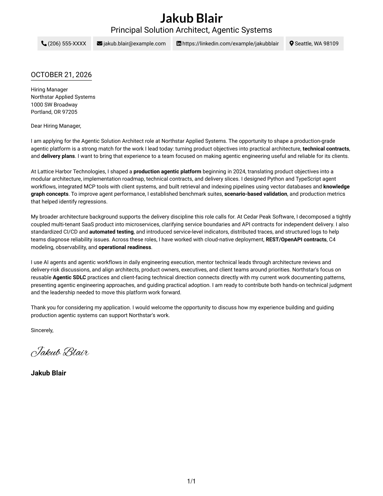 Cover letter example — page 1
