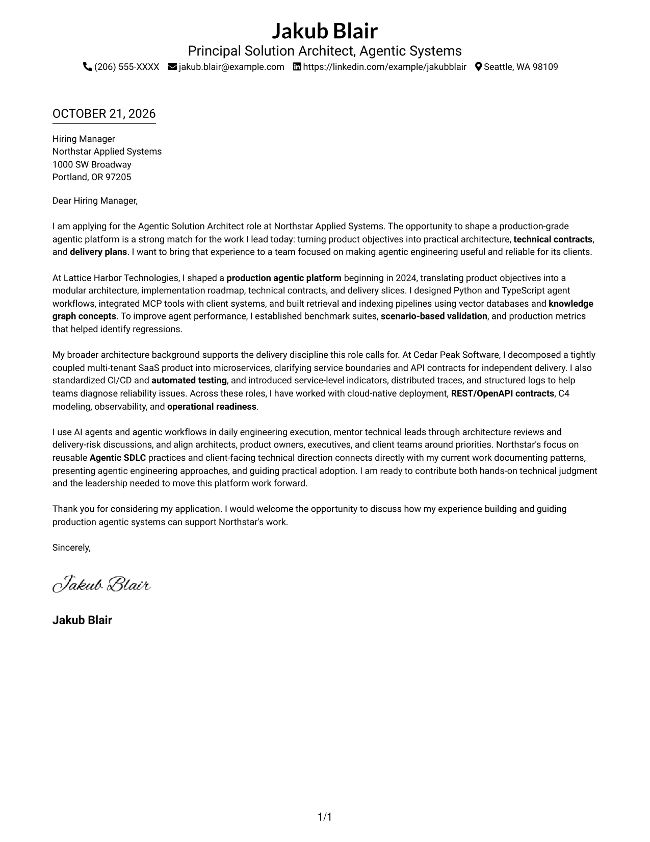 Cover letter example — page 1