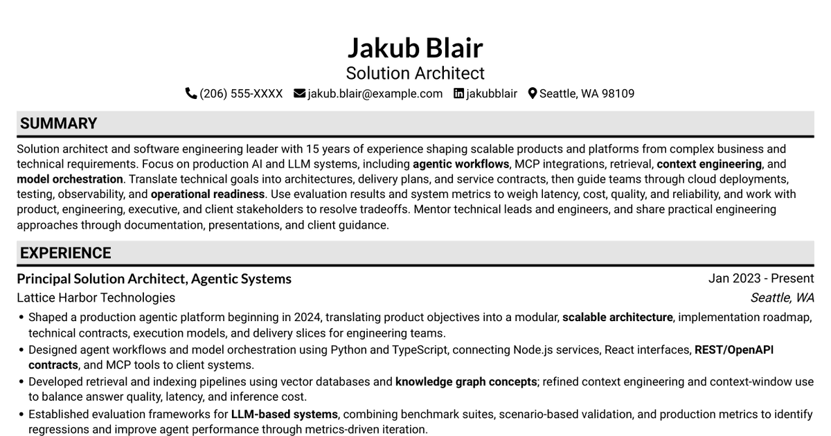 7 Agentic Solution Architect Resume Templates with Example