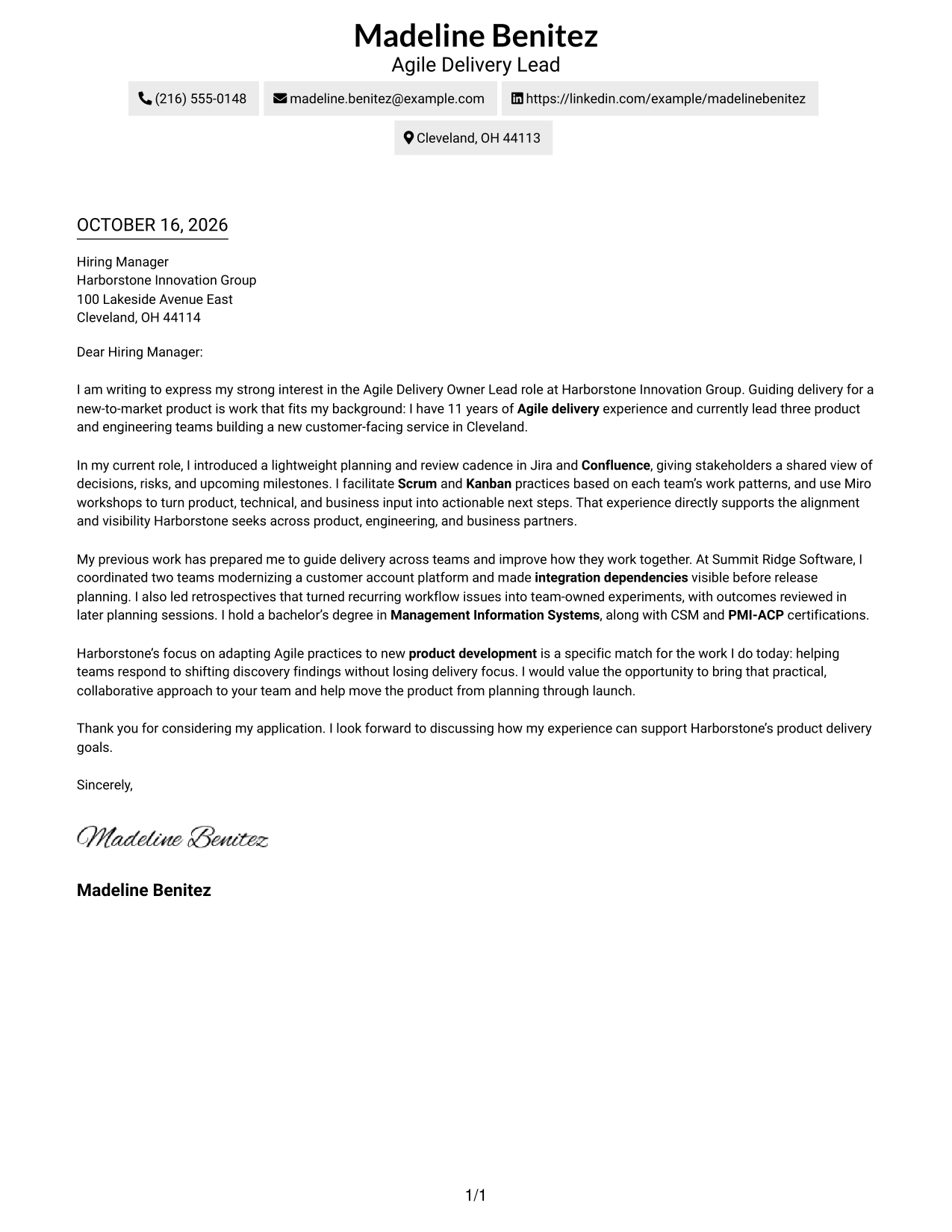 Cover letter example — page 1