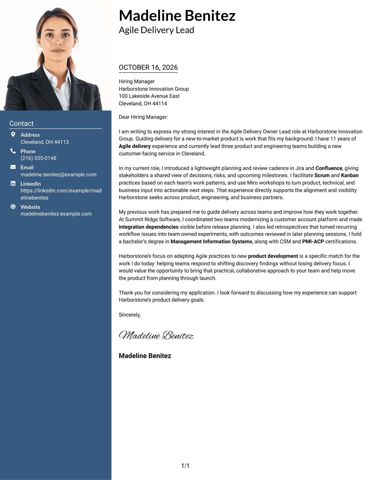 Cover letter example — page 1