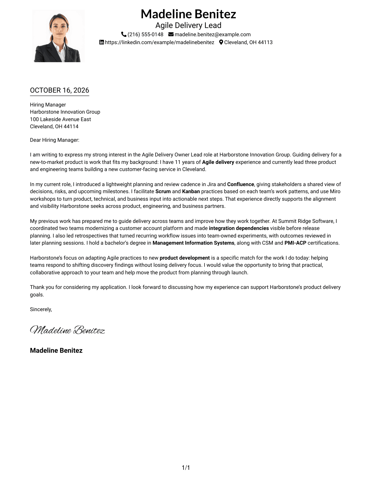 Cover letter example — page 1
