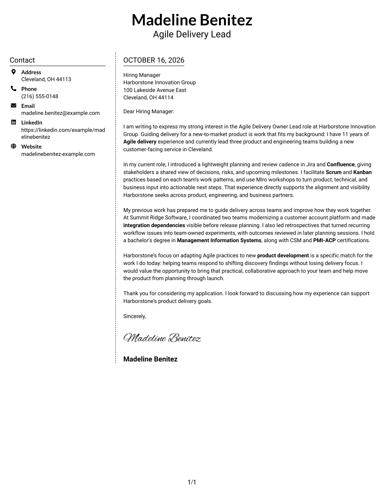Cover letter example — page 1
