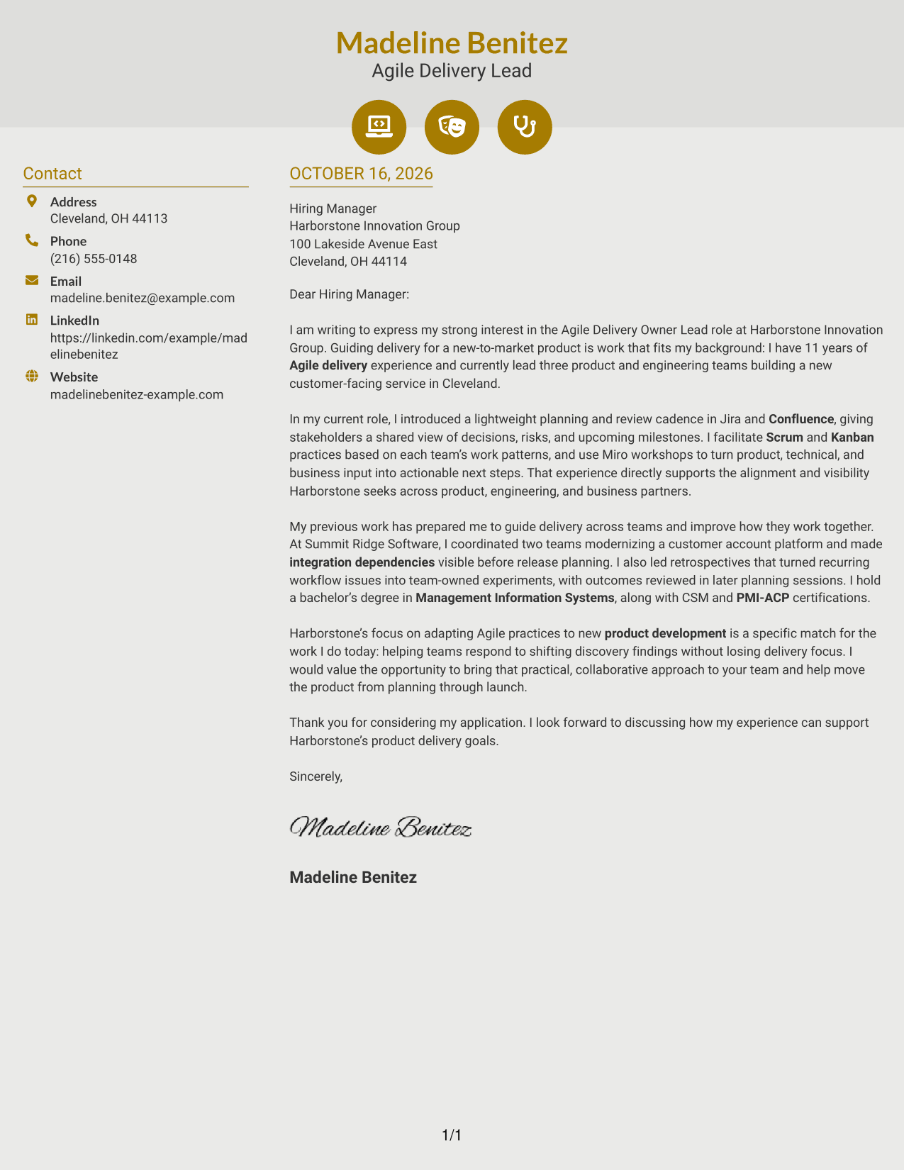 Cover letter example — page 1