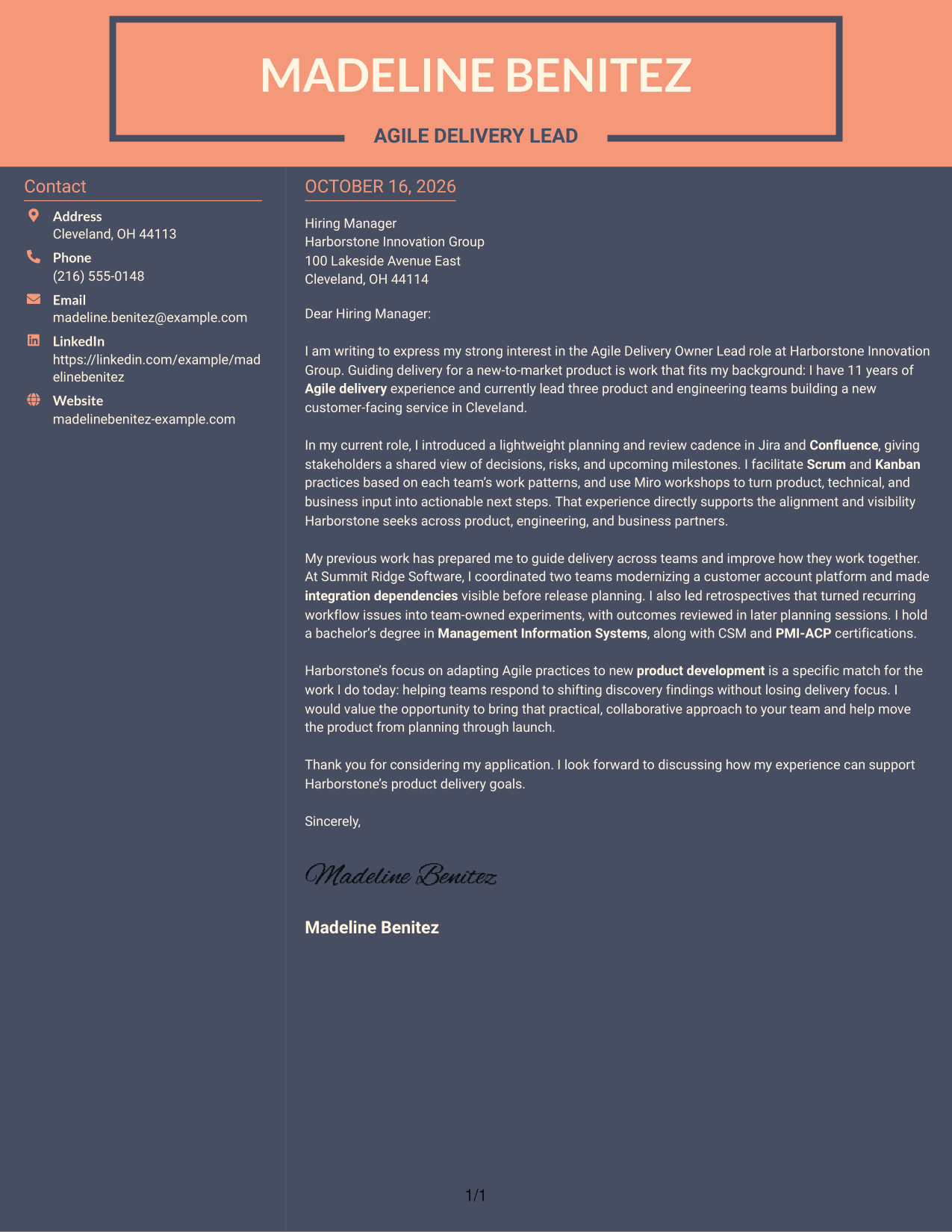 Cover letter example — page 1