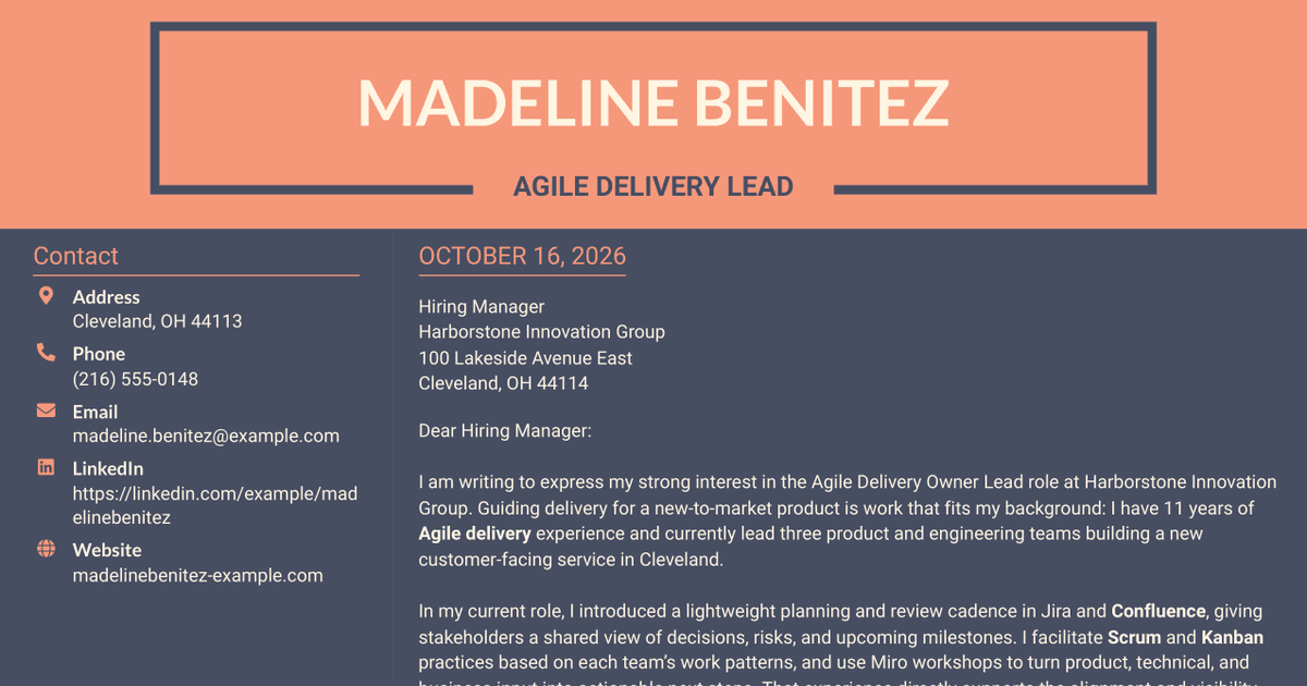 7 Agile Delivery Owner Lead - New Product Development Cover Letter Templates with Example
