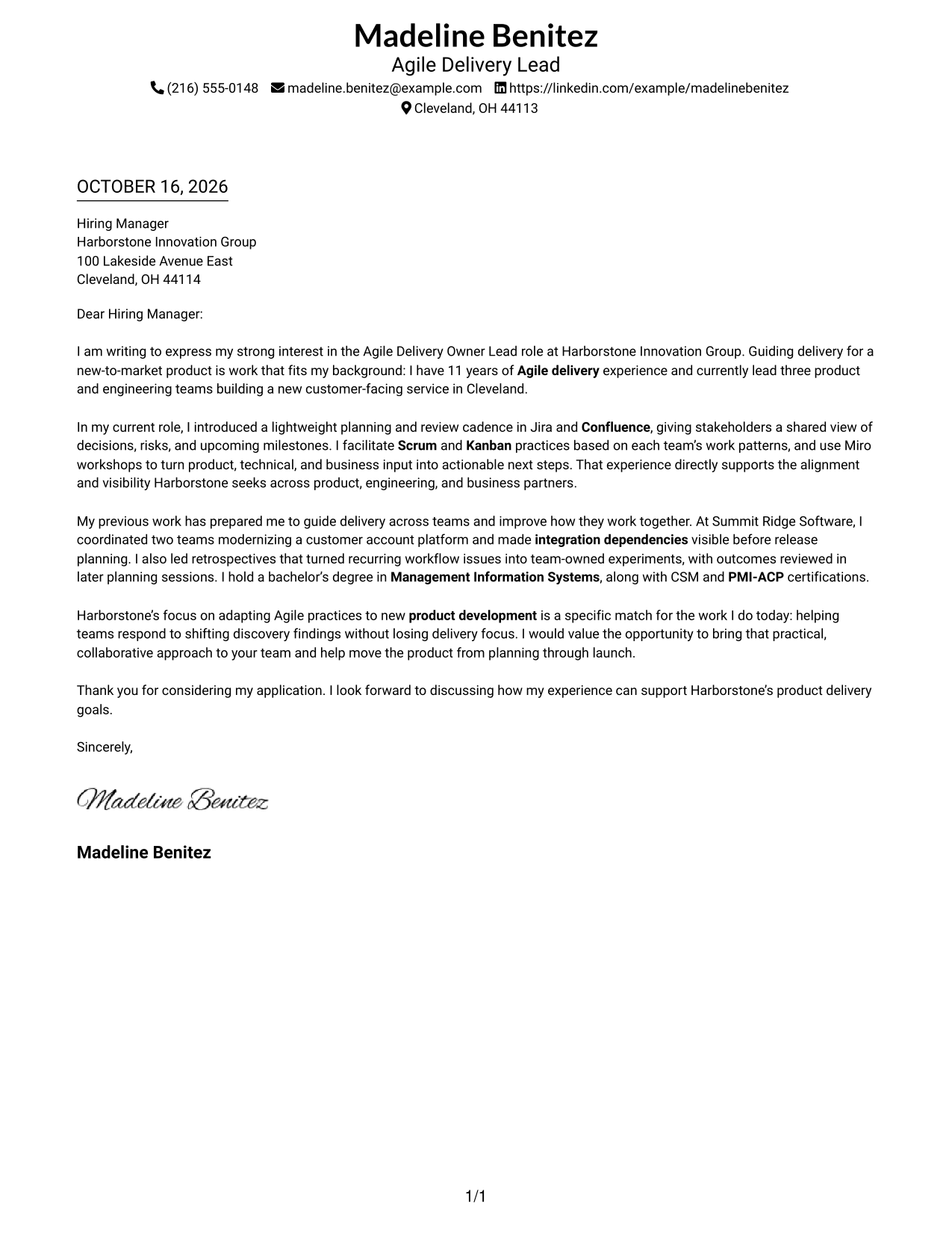 Cover letter example — page 1