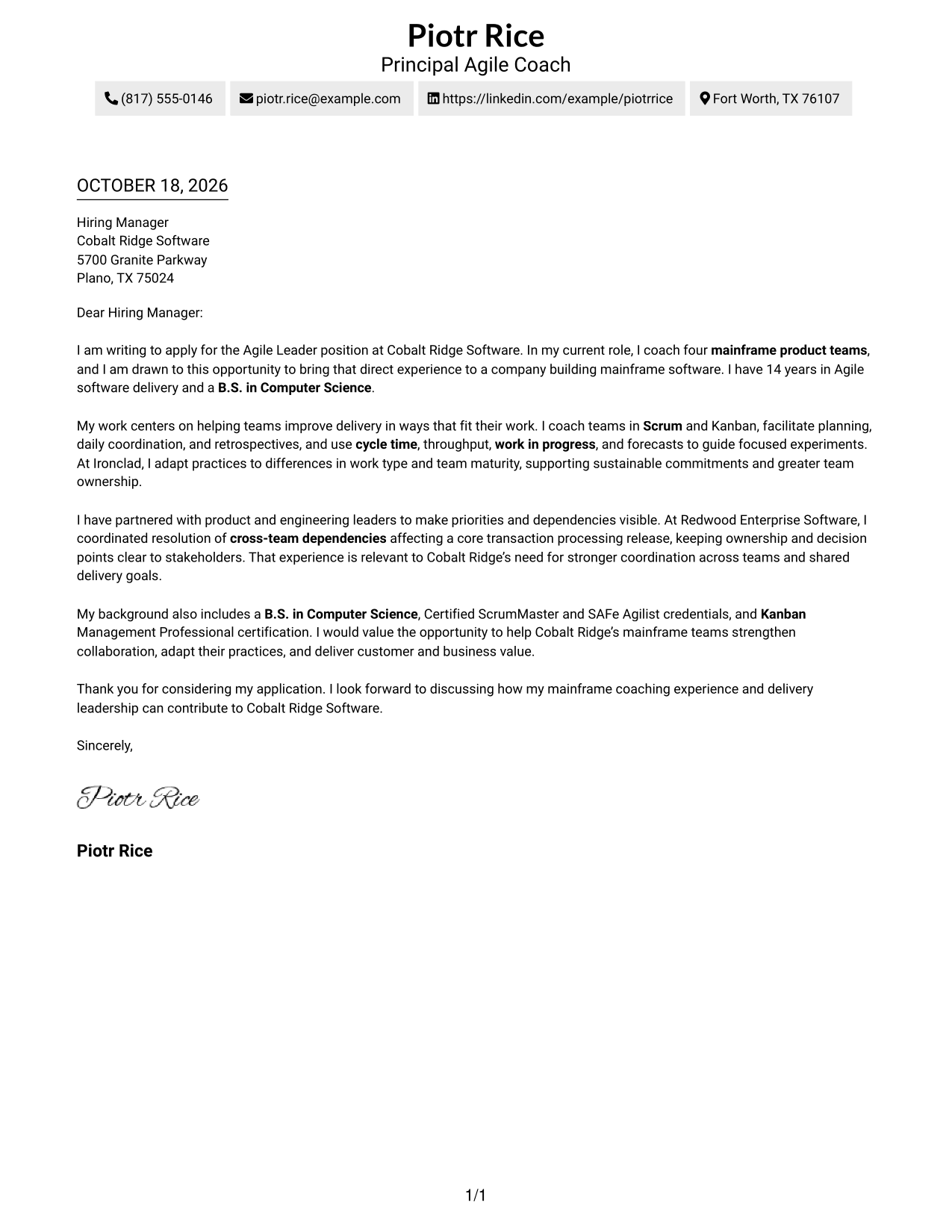 Cover letter example — page 1