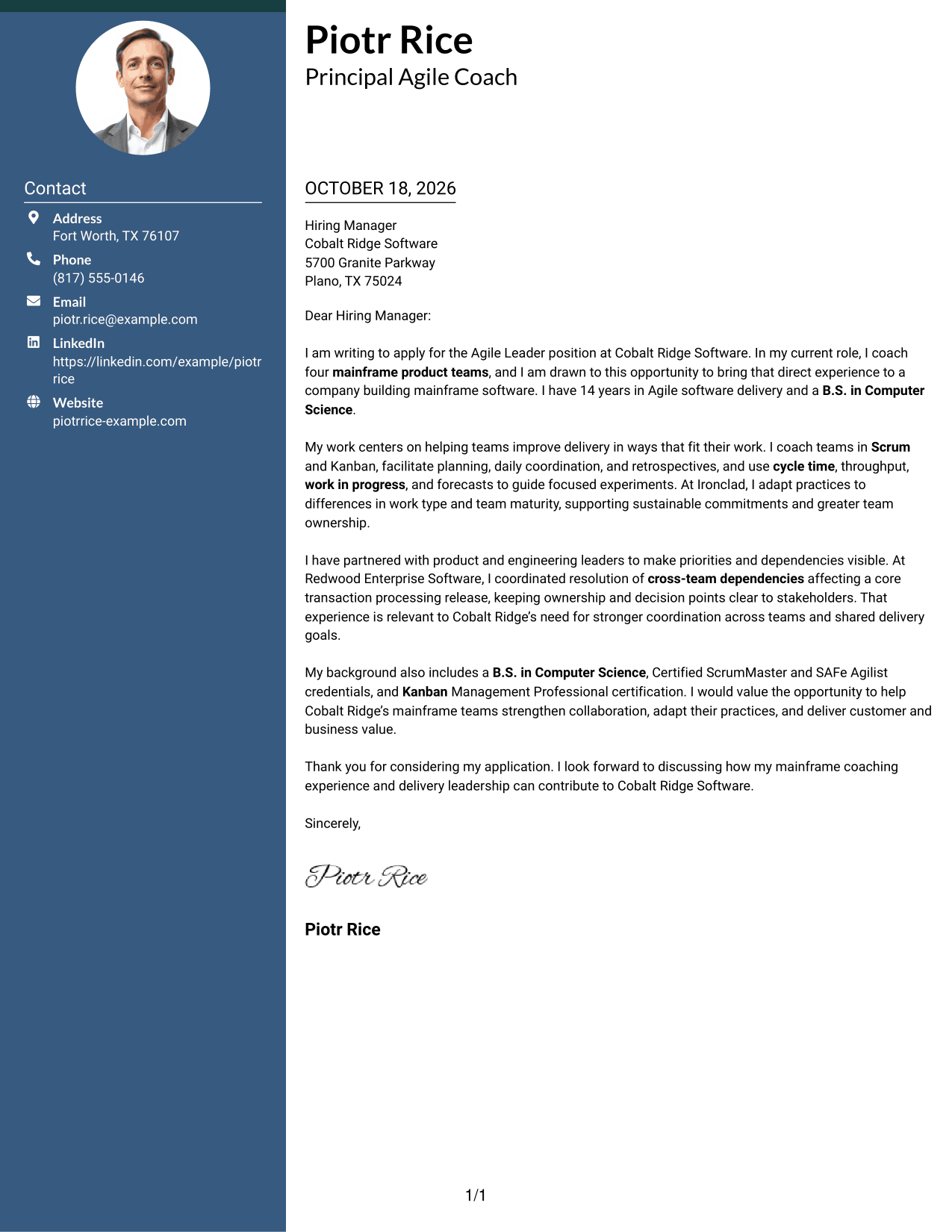 Cover letter example — page 1