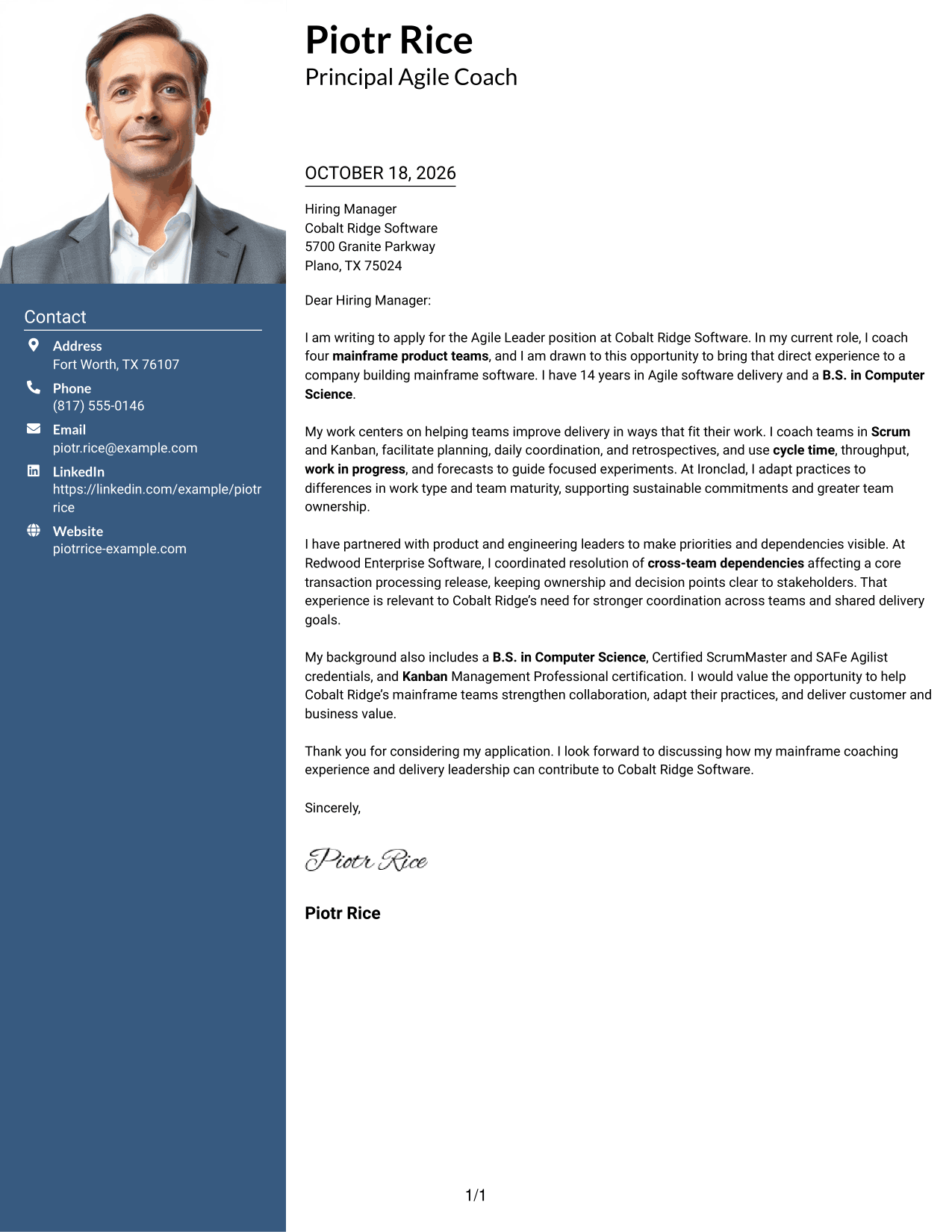 Cover letter example — page 1