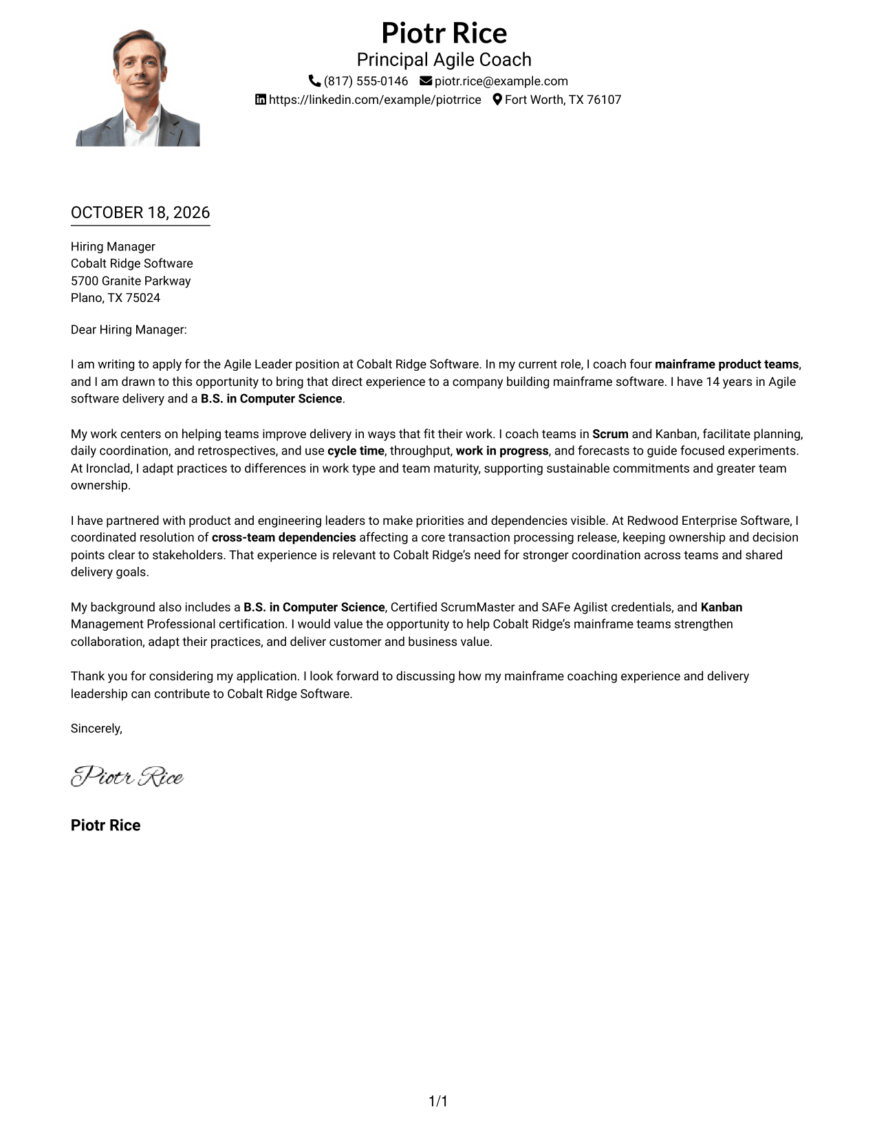 Cover letter example — page 1