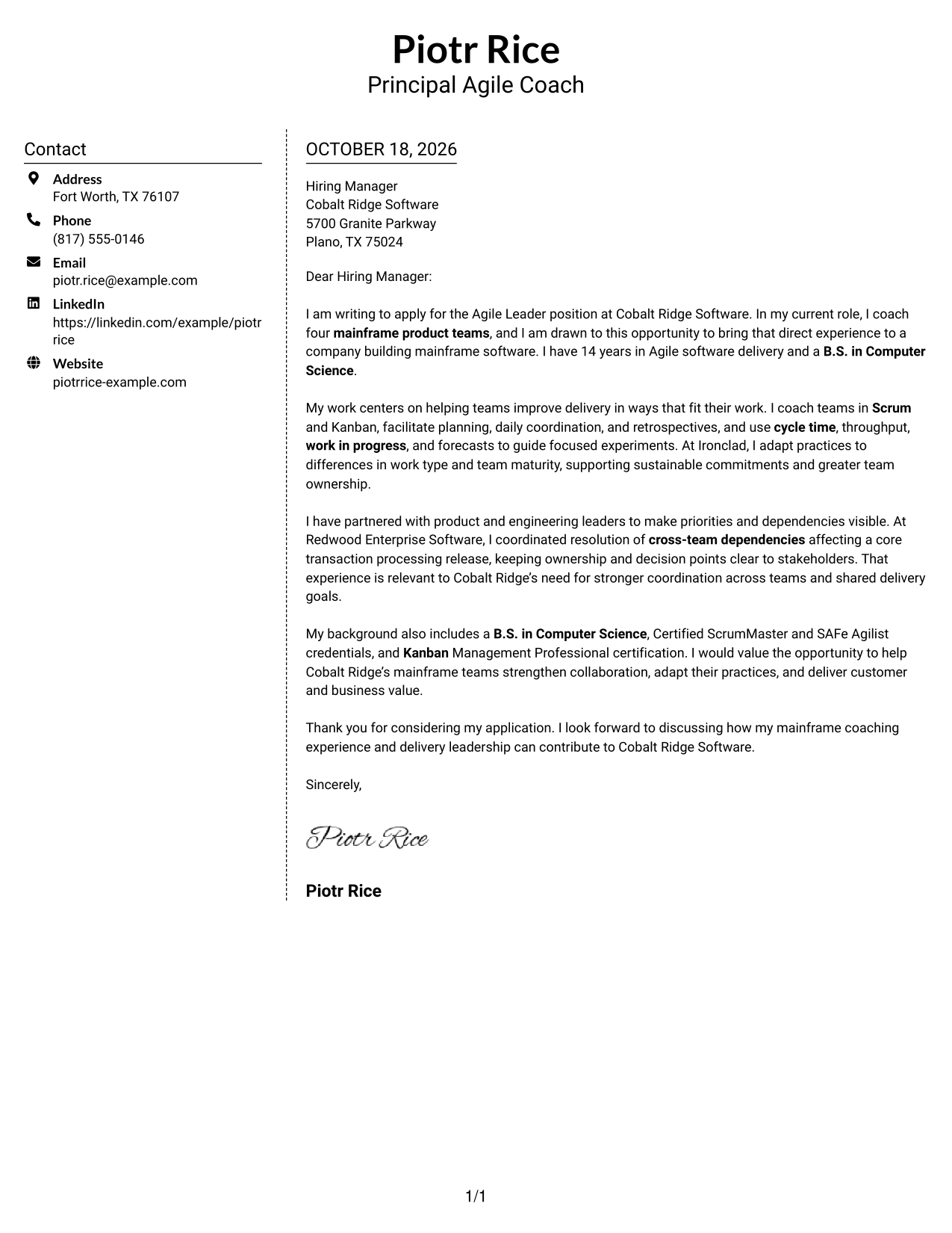 Cover letter example — page 1