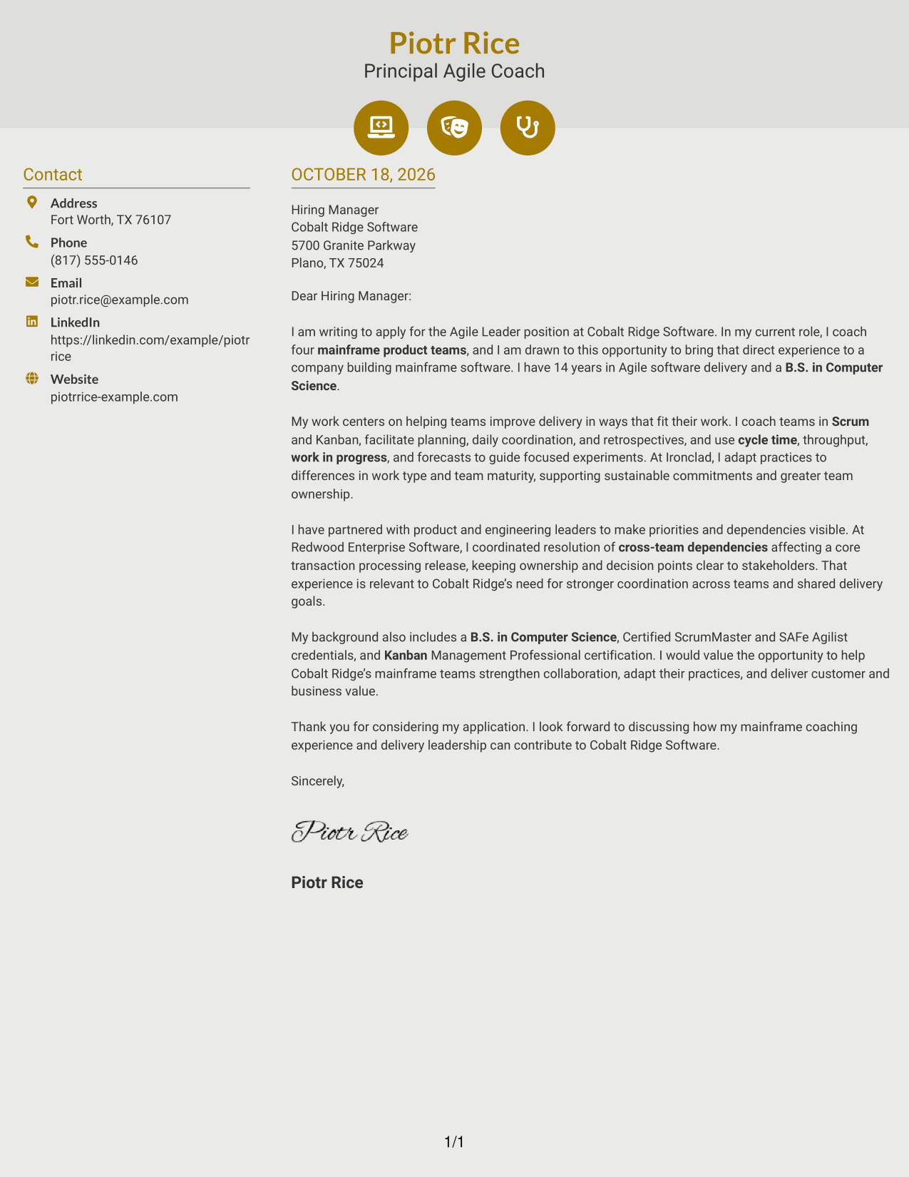 Cover letter example — page 1