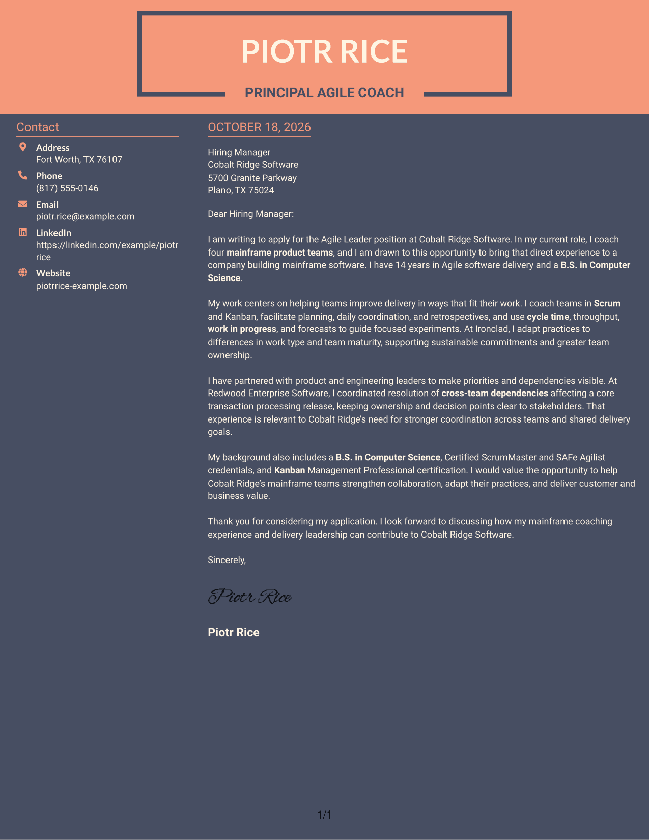Cover letter example — page 1