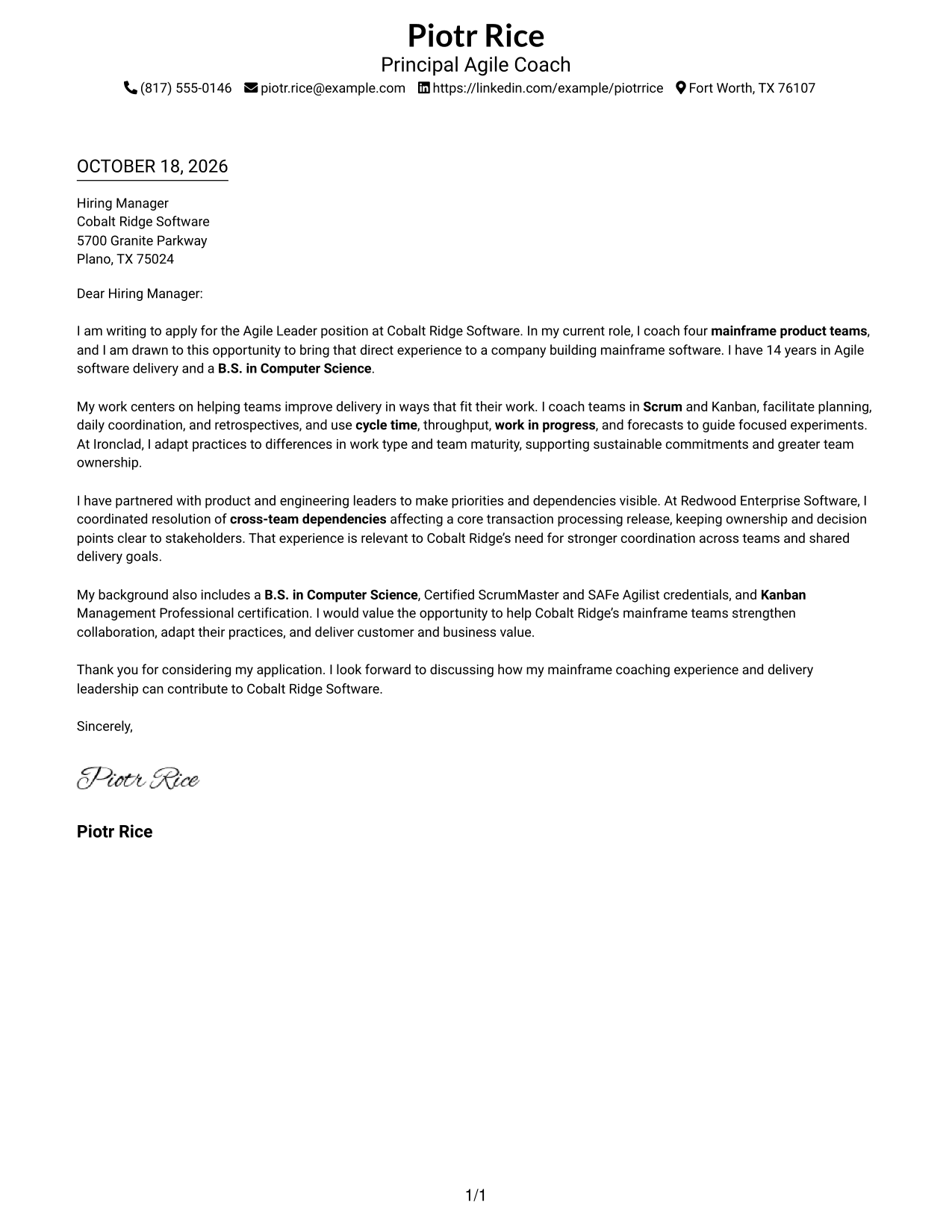 Cover letter example — page 1