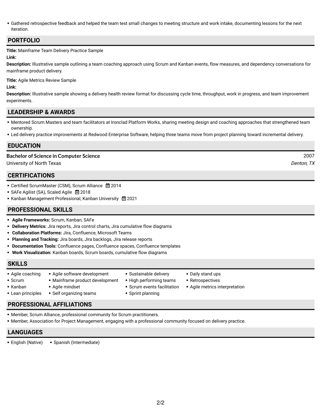 Resume example — page 2