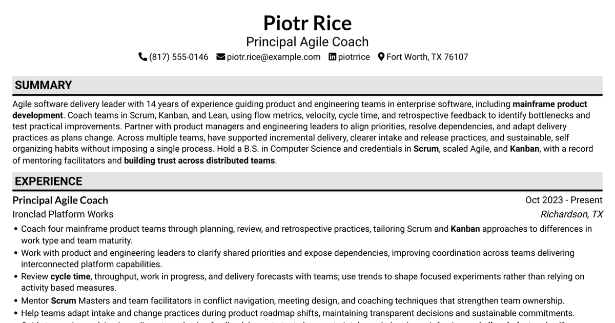 7 Agile Leader - Mainframe Software Development Resume Templates with Example