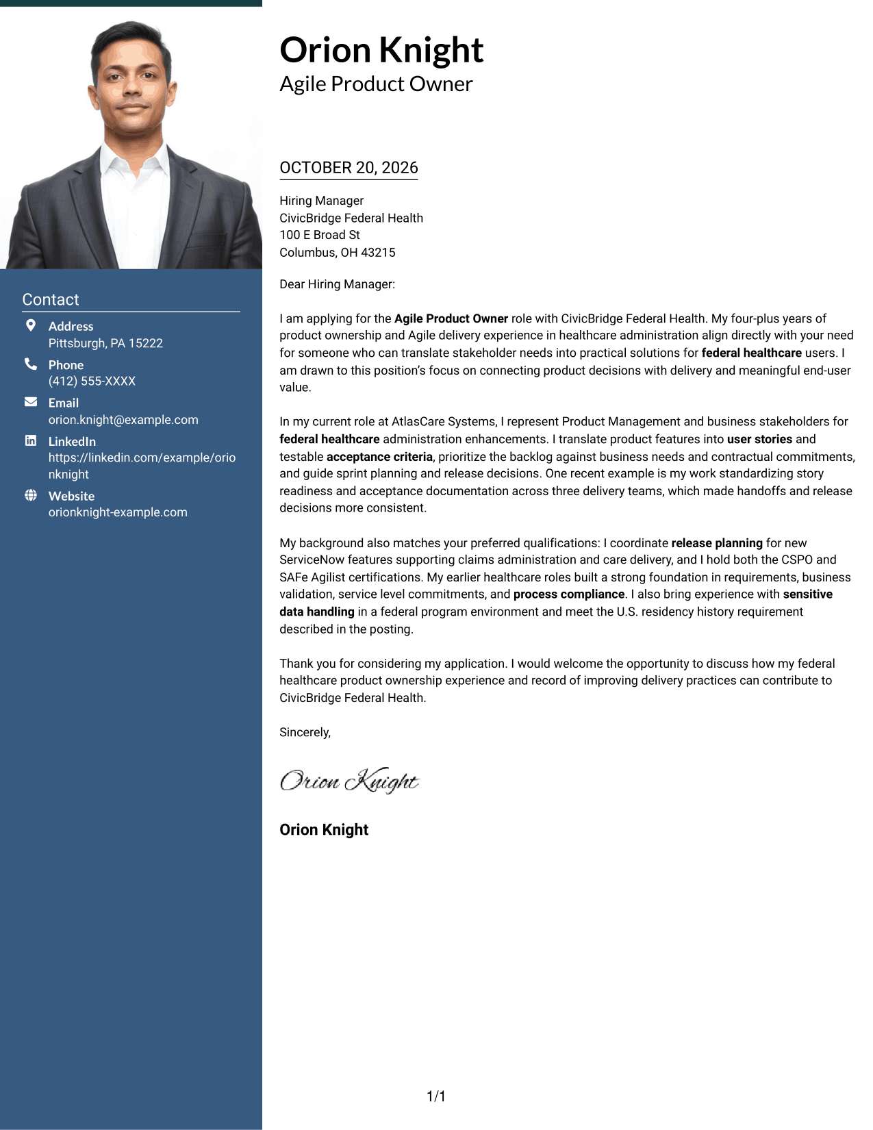 Cover letter example — page 1