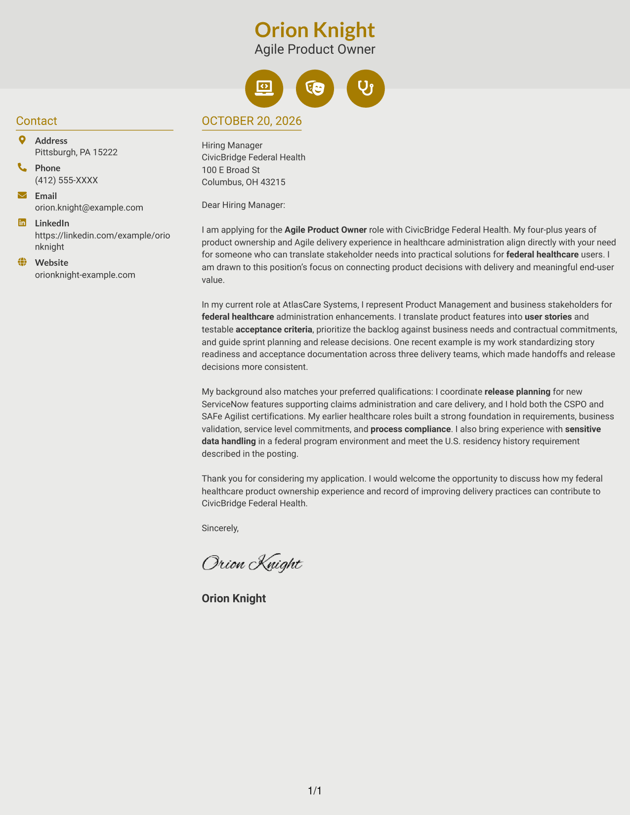 Cover letter example — page 1
