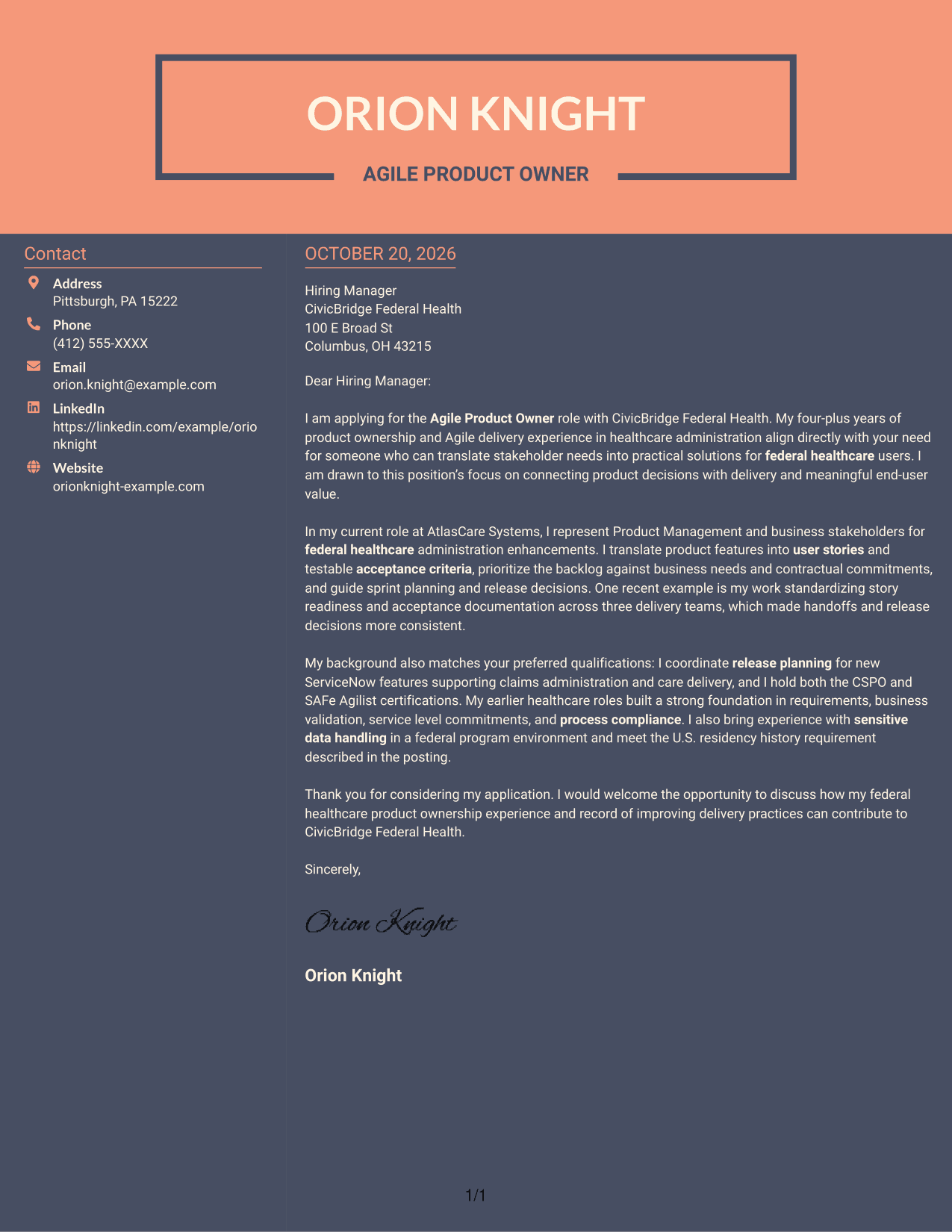 Cover letter example — page 1