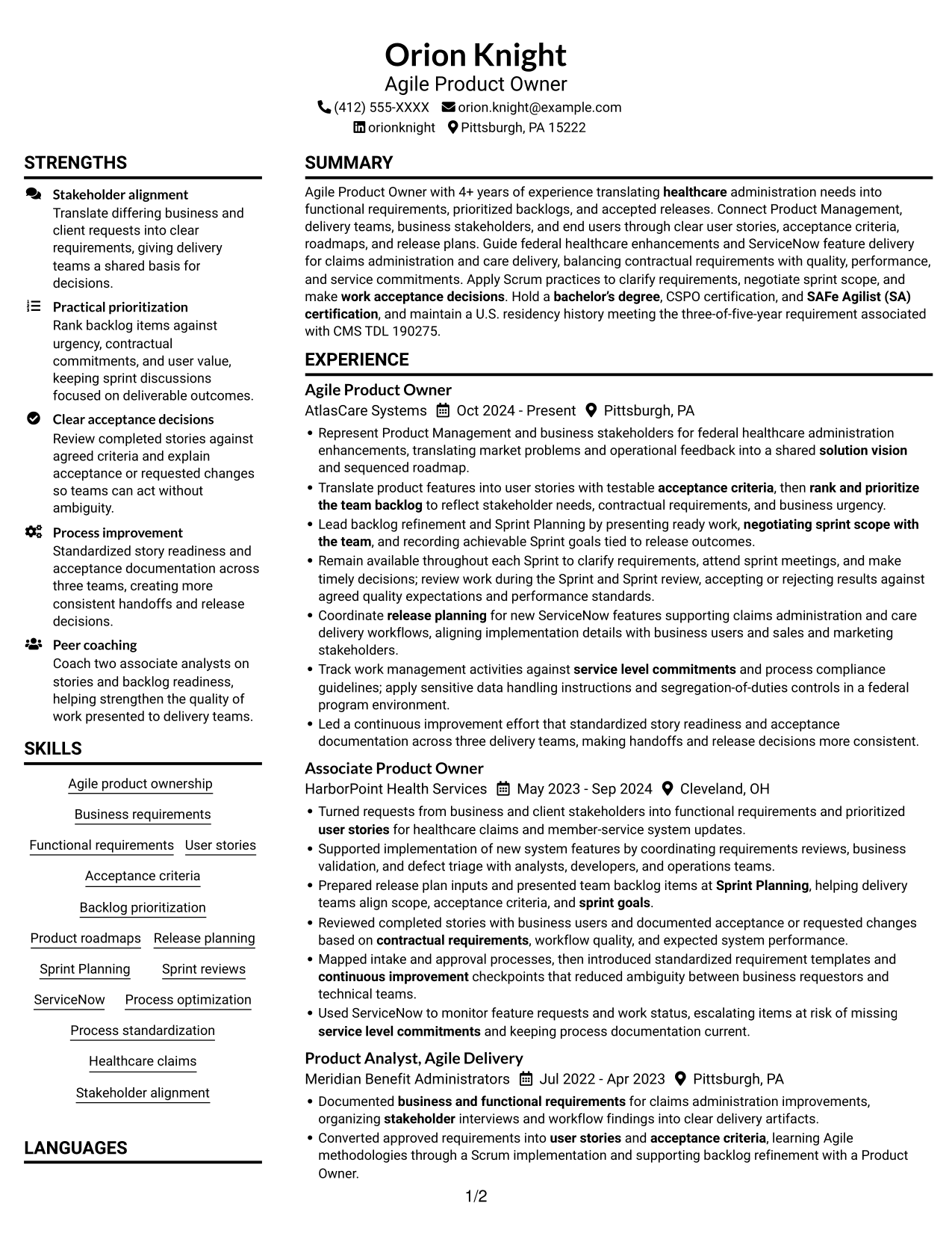 Resume example — page 1